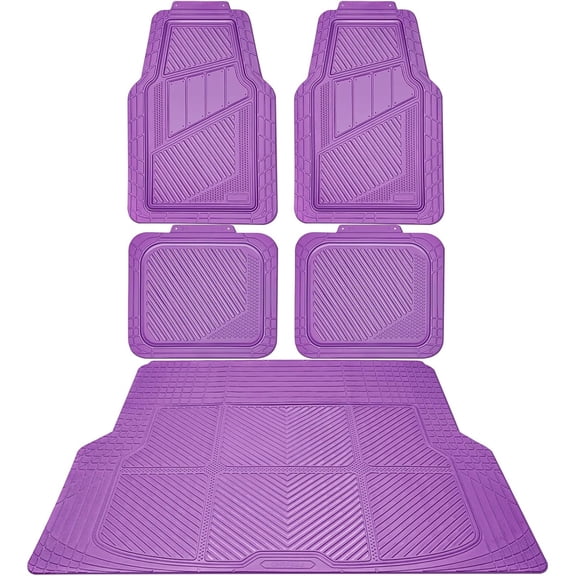Heavy Duty Rubber Floor Mats Gray Car Mats Full Set with Trunk Cargo Liner - Universal Waterproof Floor Mats for Car SUV Truck, Durable All Weather Automotive Liner Mats (All Purple)