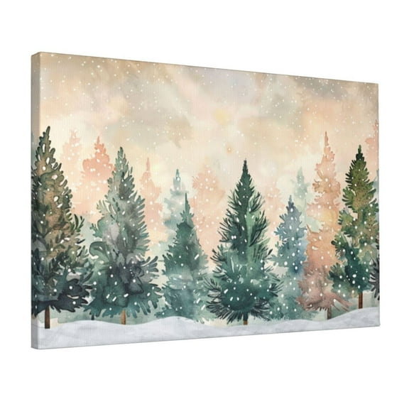 12x18 inch Paintings On Canvas Watercolor Christmas Tree,Farmhouse Yard Fence,Bedroom,Office,Restaurant Decor Wall Art Prints,Gifts For Tree Lovers,Classic Christmas Tree Modern Art Painting