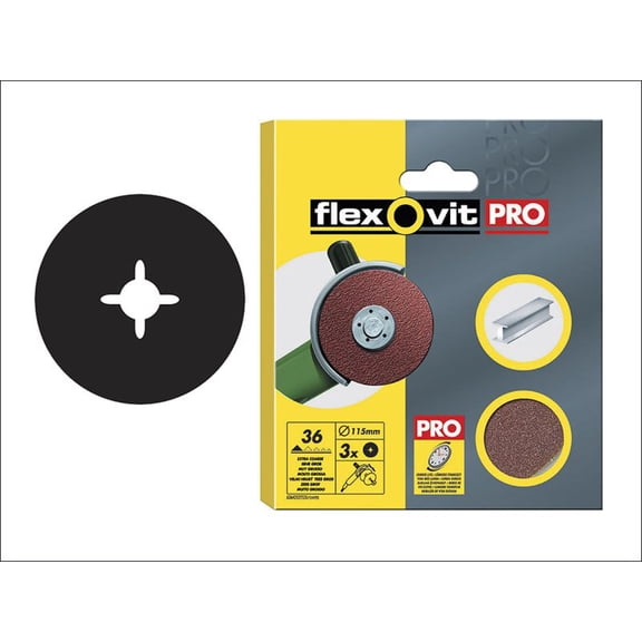 Flexovit - Aluminium Oxide Fibre Disc 115mm Extra Coarse 36G (Pack 3)