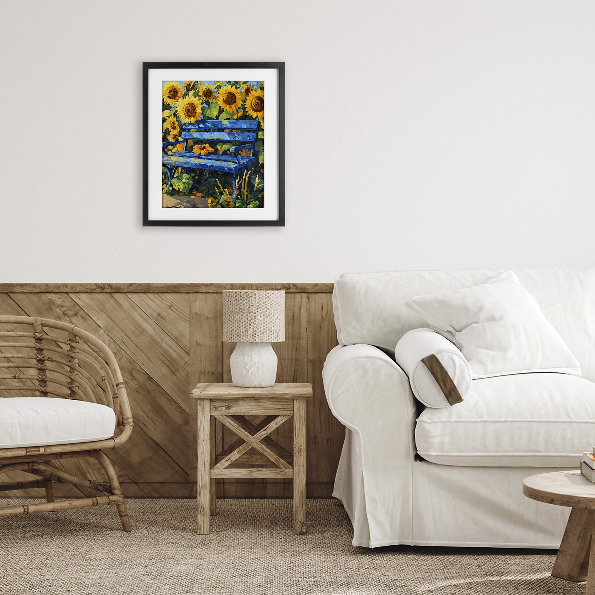 Stupell Industries Bench in Sunflower Field Black Framed Print Under Glass, design by Creative Studio