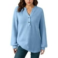 thumbnail image 4 of Womens Waffle Knit Sweatshirt Casual Loose Long Sleeve Henley Button V Neck Pullover Tops Fall Trendy Outfits, 4 of 5