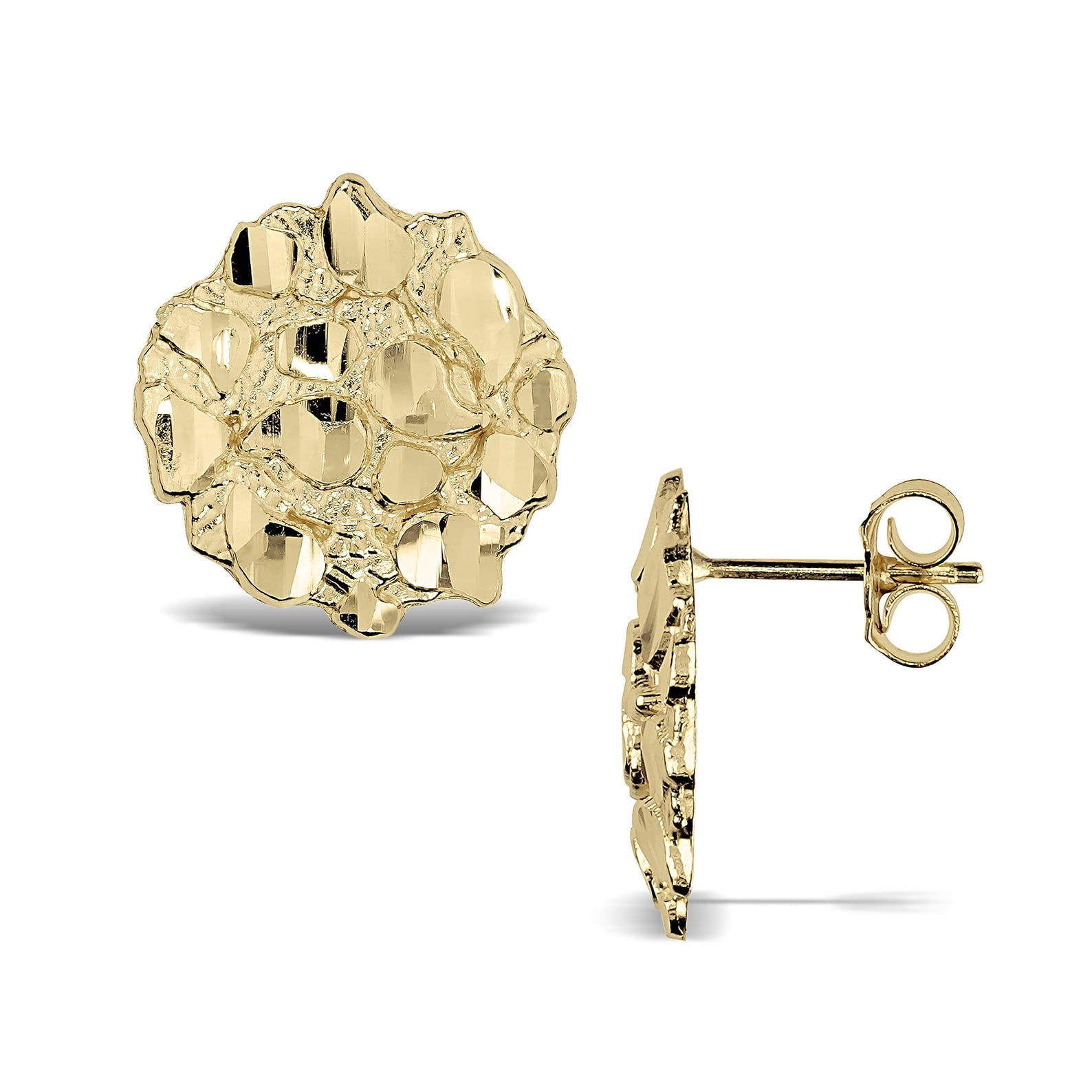 Bluebell Jewels 14k Yellow Gold Finish Silver Nugget Ball Stud Earrings Unique Crushed Metal Design