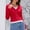01 Red, variant on YueHuiYing Women's Fashion Casual Button-Up V-Neck Solid Color Lace Long-Sleeve Stretch T-Shirt Top