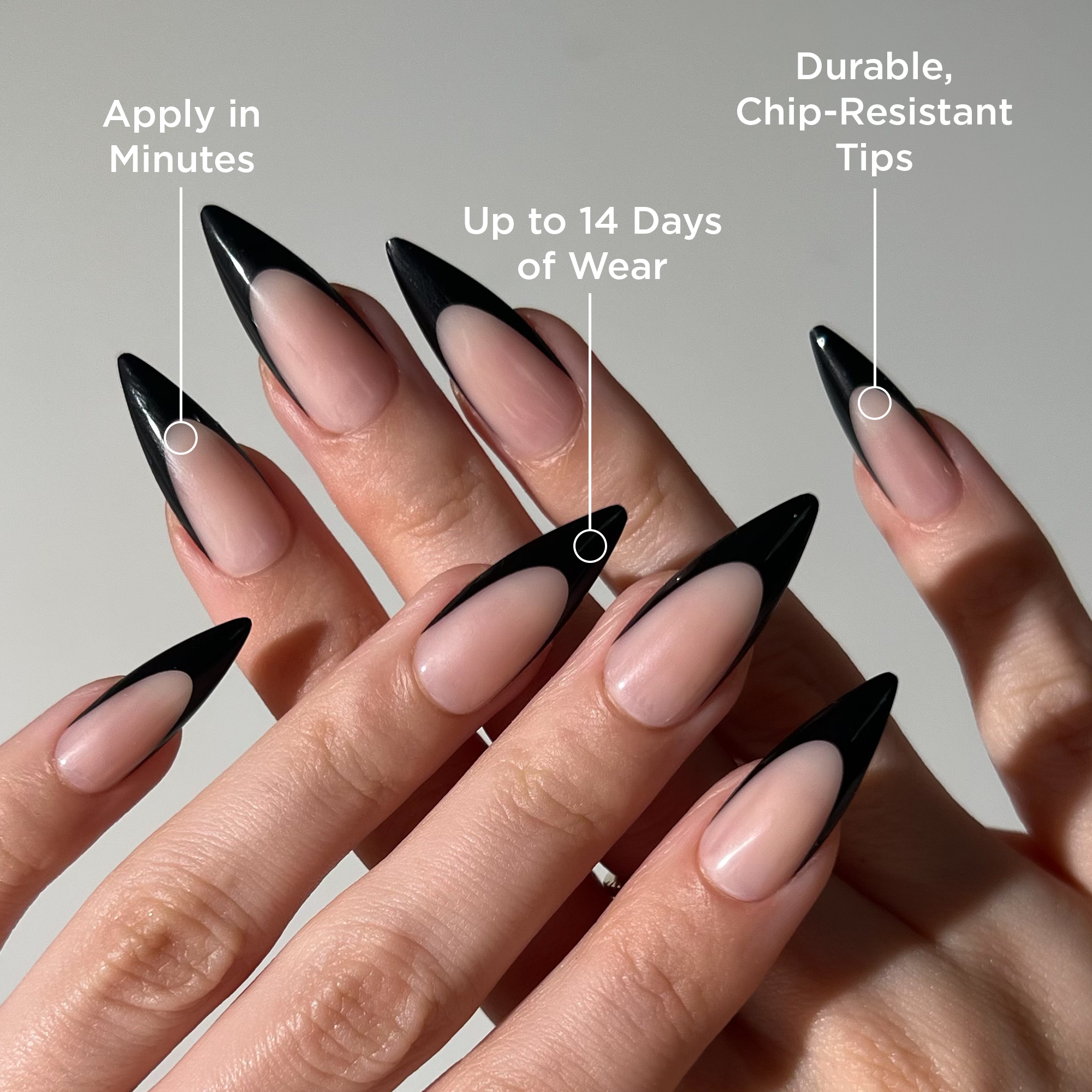 PaintLab Long Stiletto Press On Nails Black French Tip photo 2