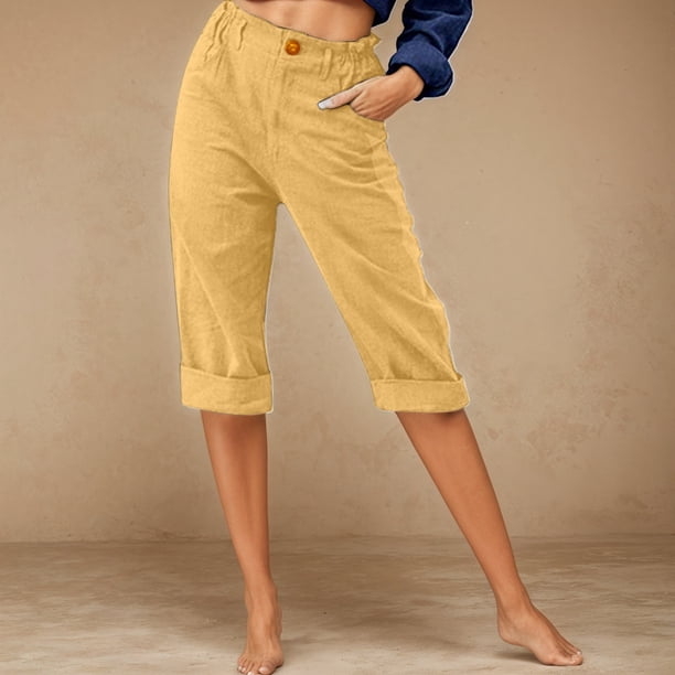 WILLBEST Pantalones Casuales para Mujer, Ligeros, Sueltos y Cómodos, para Primavera y Verano, Diseño de Bolsillo de Cintura Alta, Ideales para Playa y Uso Diario. Grande