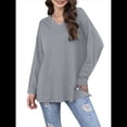 thumbnail image 1 of Blusas de Mujer de Larga con Cuello en V, Túnicas Casuales, Camisas Básicas, Blusas Holgadas Gris XXL, 1 of 7