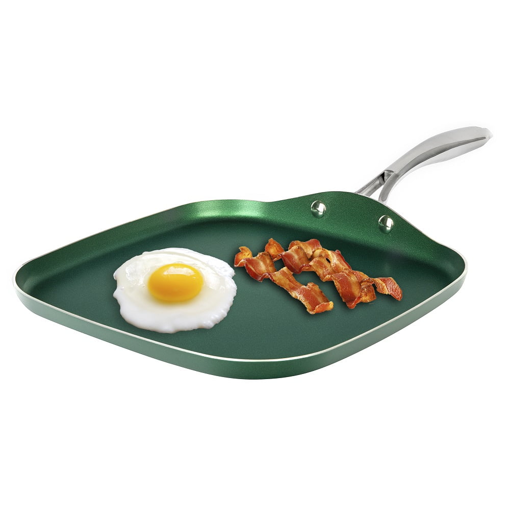 Granitestone Nonstick Griddle Pan, Triple Coated Surface, Stainless Steel Stay Cool Handle, Oven & Dishwasher Safe,Non-toxic, 10.5' Emerald Green