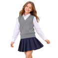 thumbnail image 2 of Hienoo Kids Knitted Vest School Style V Neck Sleeveless Sweater Fall Winter Warm Tank Top, 2 of 5