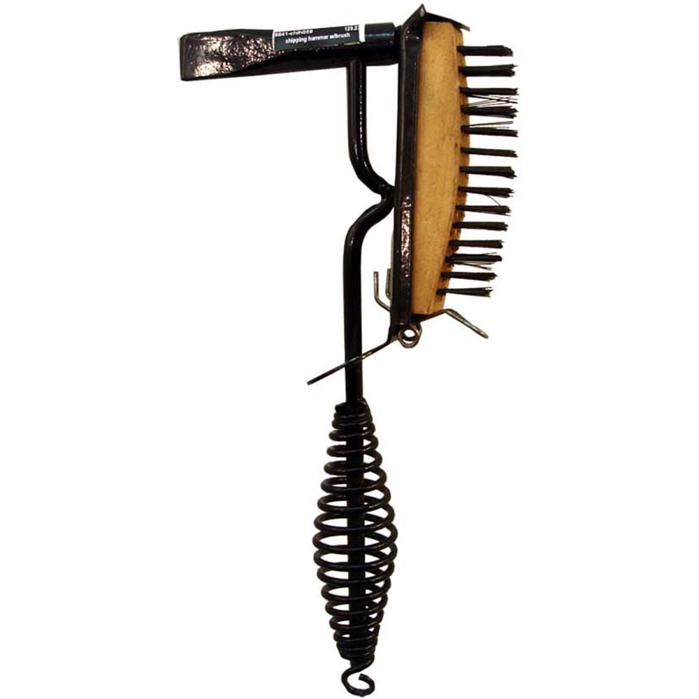 10.5" Solid Steel Chipping Hammer with 4.5" Wood Base Cleaning Brush