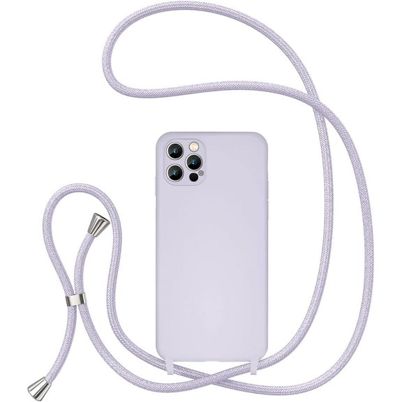 Crossbody Lanyard Phone case for iPhone 14 Pro 6.1 inch, Silicone Phone Cover with Adjustable Necklace Strap Soft Belt Neck Cord Lanyard Shockproof Protective Case - Mauve