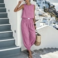 thumbnail image 4 of Chbgutlmr Womens Cotton Linen Sets Sleeveless Crew Neck Crop Tank Tops Cinch Bottom Elastic Waist Joggers Casual Loose Summer 2 Piece Outfits, 4 of 9