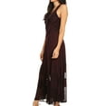 thumbnail image 4 of Sakkas Zendaya Stonewashed Rayon Embroidered Floral Vine Sleeveless V-neck Dress - Chocolate - L/XL, 4 of 5