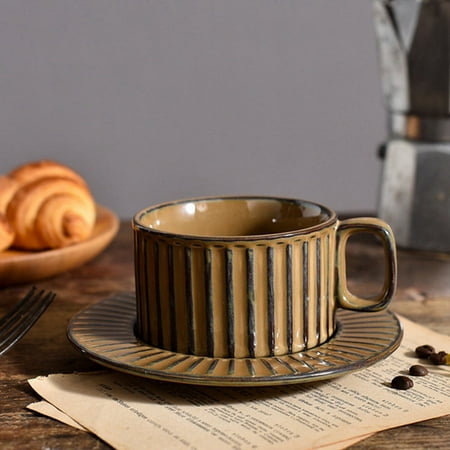 

Style Ceramic Coffee Cup and Dish Set Gift Cup Afternoon Tea Flower Cup Coffee Mug Brown