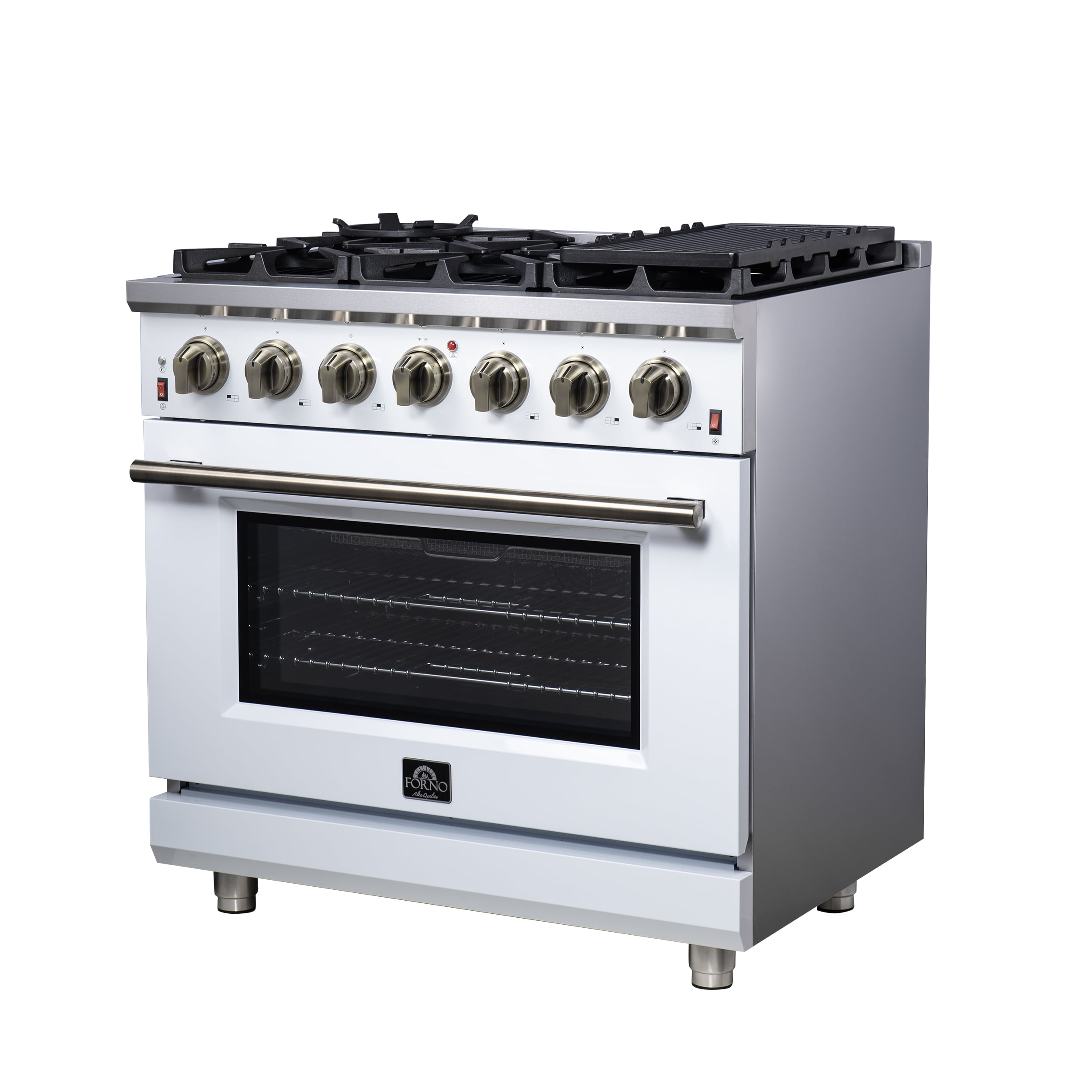 Forno Massimo 36-Inch White Freestanding Gas Range, 6 Sealed Burners, Convection Oven