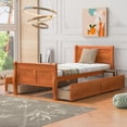 thumbnail image 2 of Twin Size Platform Bed with 4 Drawers, Wooden Sleigh Bed with Streamlined Headboard & Footboard, Solid Wood Bed Frame with Slats Support, No Box Spring Needed, Oak, 2 of 9