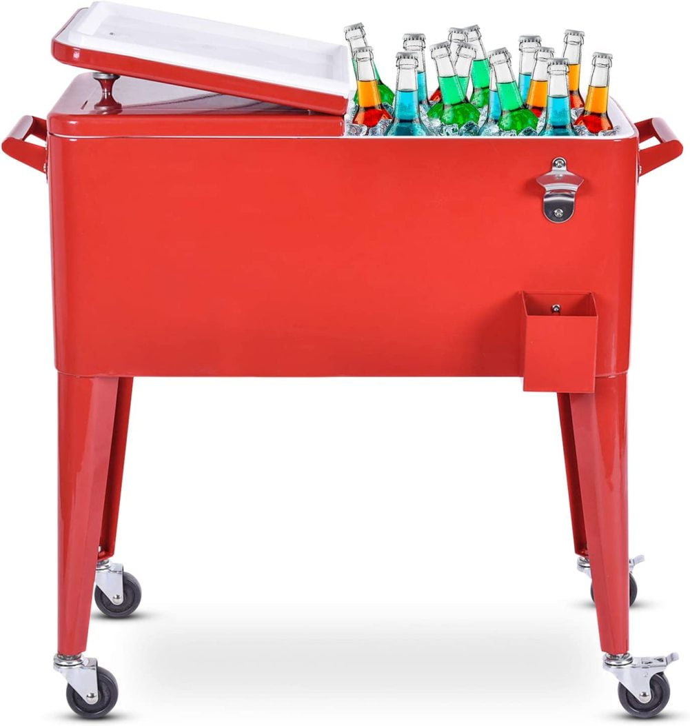 Safstar 80 Quart Rolling Cooler Ice Chest Cart with Wheels and Bottle