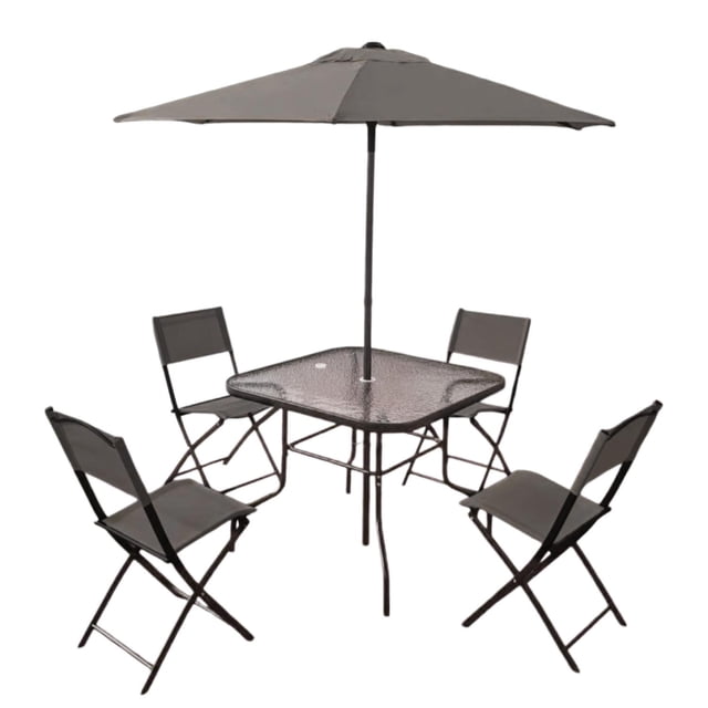 Juego De Jardin 6 Piezas Sillas Exterior Mesa Con Sombrilla gris oscuro