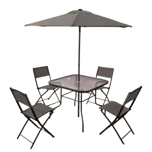 Juego De Jardin 6 Piezas Sillas Exterior Mesa Con Sombrilla gris oscuro