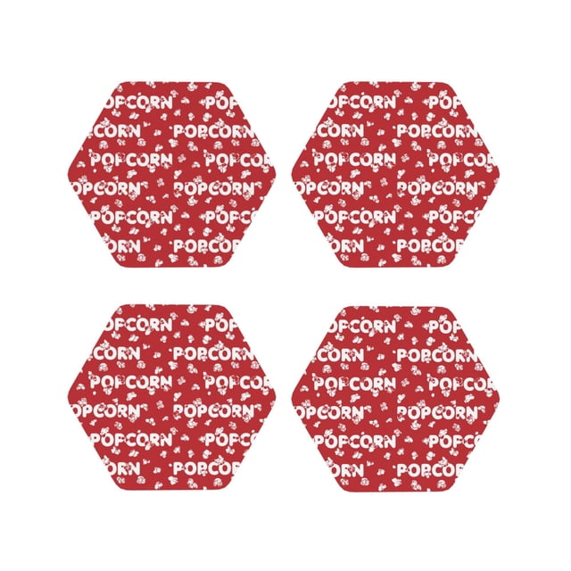 Vsdgher Popcorn2 Print Leather Coasters for Drinks, Durable Drink Coasters 4 Set for Tabletop Protection, Luxurious Home Décor and Housewarming Gift-Hexagon