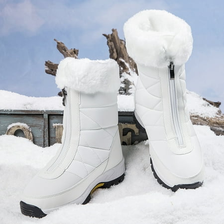 

Women s Warm Plush Front Zipper Boots Outdoor Round Toe Mid Calf Snow Boots Women s Footwear