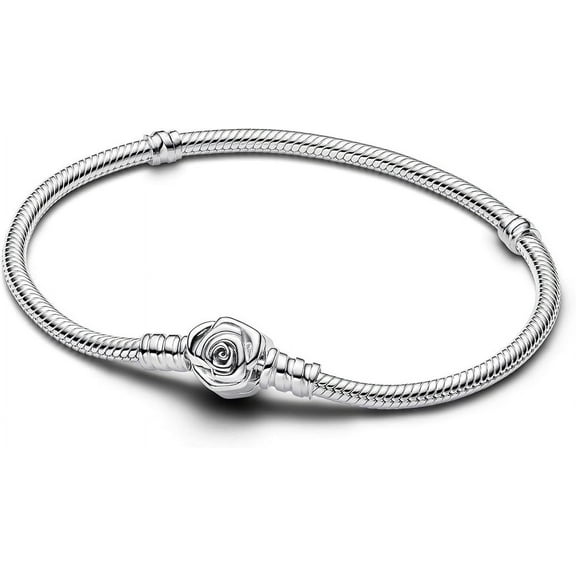 Pandora Moments Rose in Bloom Clasp Snake Chain Bracelet