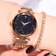 thumbnail image 4 of Reloj de cuarzo de moda para niños y niñas casuales con correa de aleación magnética Reloj de oro rosa con efecto noche estrellada, 4 of 7