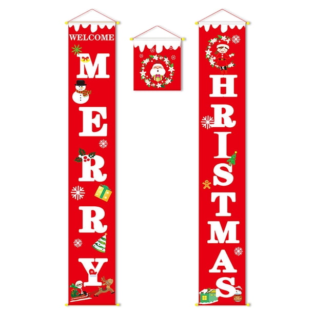 Cateissary 2 piezas de pancartas colgantes de Navidad, carteles de bienvenida para el porche, adornos de pared para el hogar, decoración de cumpleaños de Kits de decoración para fiestas Rojo Cateissary HA010416-01B