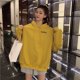 thumbnail image 5 of Sudadera con capucha de color puro con hombros caídos y manga larga suelta con cordón y bolsillo amarillo M, 5 of 8