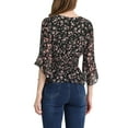 thumbnail image 3 of INSPIRE CHIC Women's Chiffon Floral Blouse V-neck Flare Sleeve Spring Smock Waist Top Black S, 3 of 5