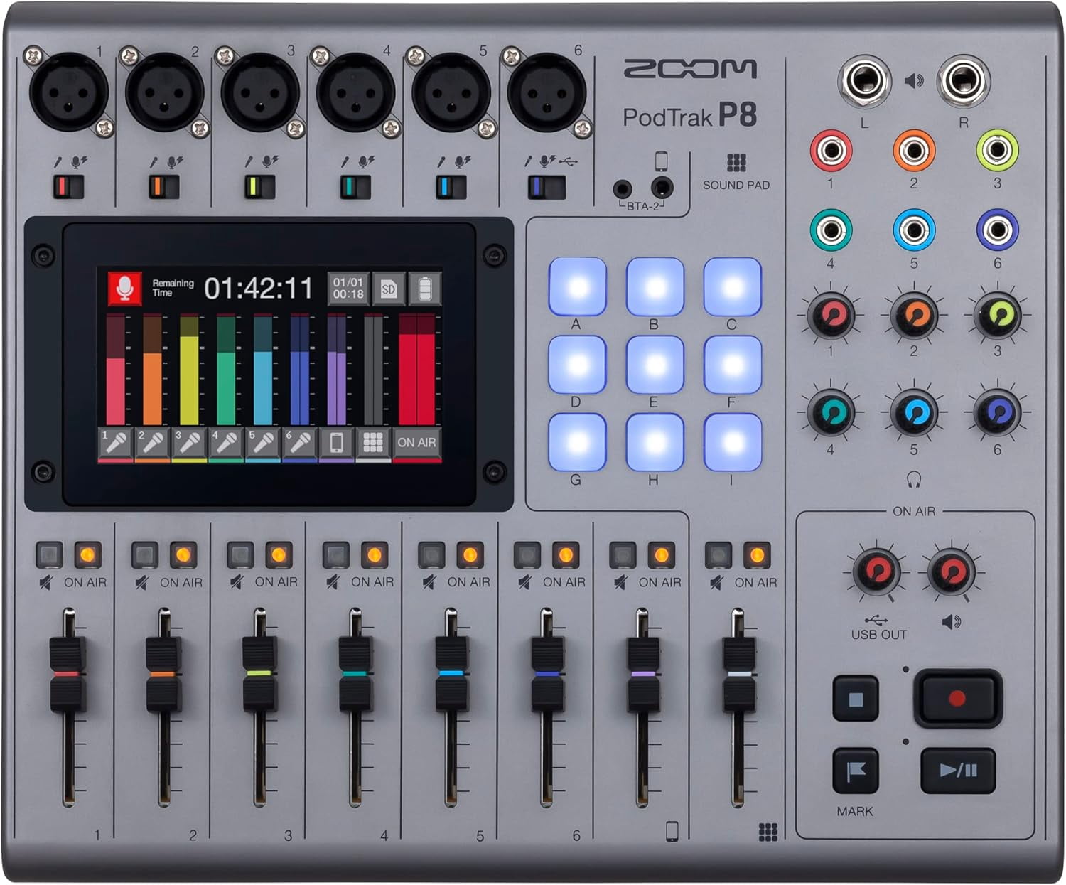 Zoom PodTrak P8 Portable Multitrack Podcast Recorder + BTA-2 Bluetooth Adapter for PodTrak Recorders + Pack of 4 Zoom ZDM-1 Podcast Mic Pack + More