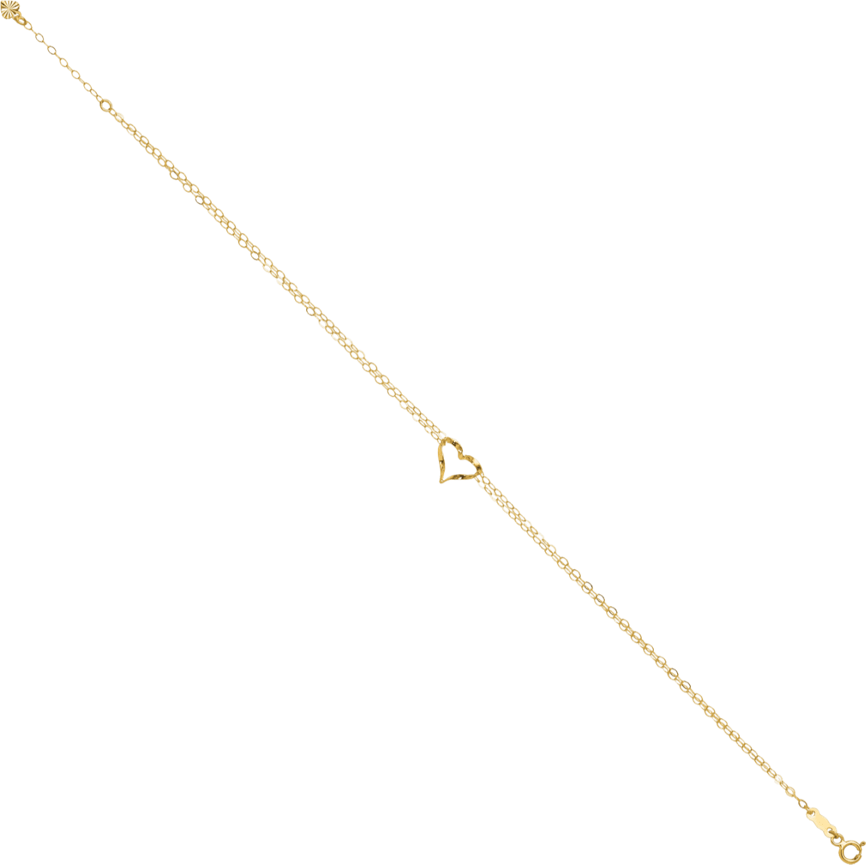 14K Solid Yellow Gold Double Strand Heart Anklet Summer Beach Foot Ankle Bracelet