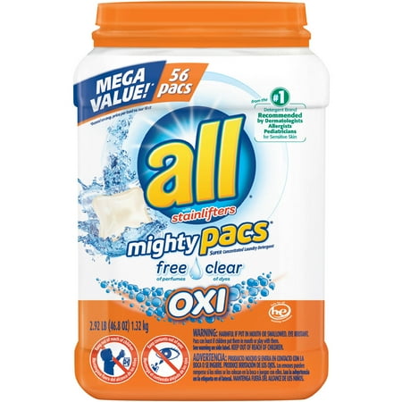 All Stainlifters Oxi Free Clear Mighty Pacs Super Concentrated Laundry Detergent, 56 count, 2.96 lbs