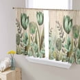 thumbnail image 3 of Sheer Curtains 45 inches Long, Green Tulip Watercolor Floral Retro Linen Light Filtering Sheer Window Curtains Rod Pocket Voile Drapes for Bedroom Living Room, 52"W x 45"L 2 Panels, 3 of 7