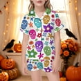 thumbnail image 2 of SJLDQY Halloween Girls Pajama Sets Skull Print Short Sleeve Shirts and Shorts 2 Piece Sets Casual Hallowmas Sleepwear Button Down Pjs for Girls, 2 of 5