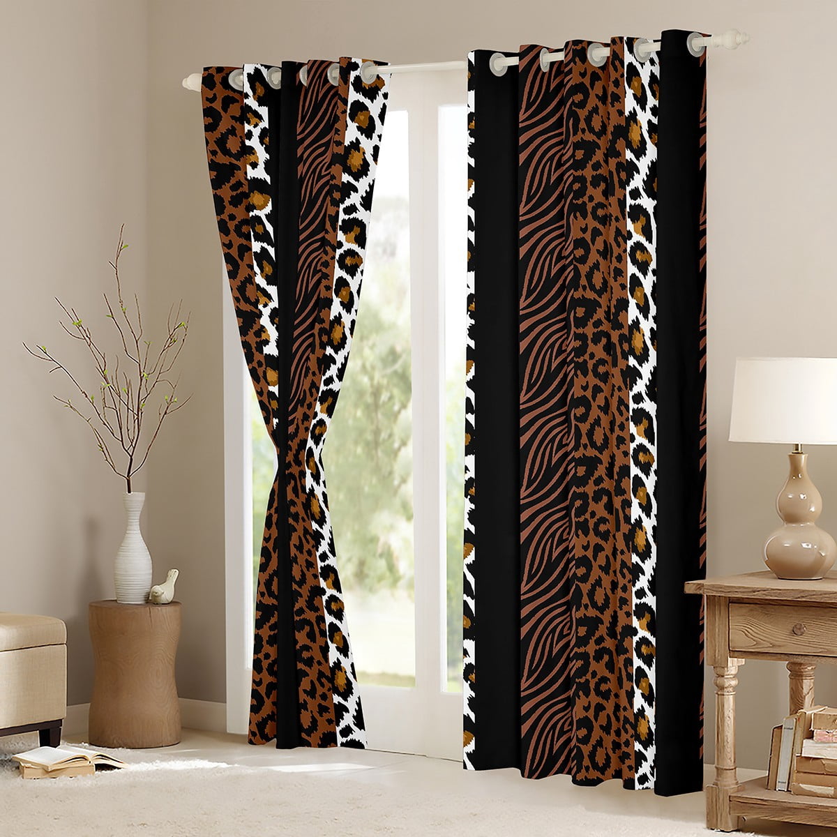 Homewish Fashion Cheetah Print Black Out Curtains, Wildlife Leopard Lover Curtains Pack of 2 (42x63 Each), Modern Art Brown Polkadots Bedroom Curtains, Blackout Curtains Bedroom Decor