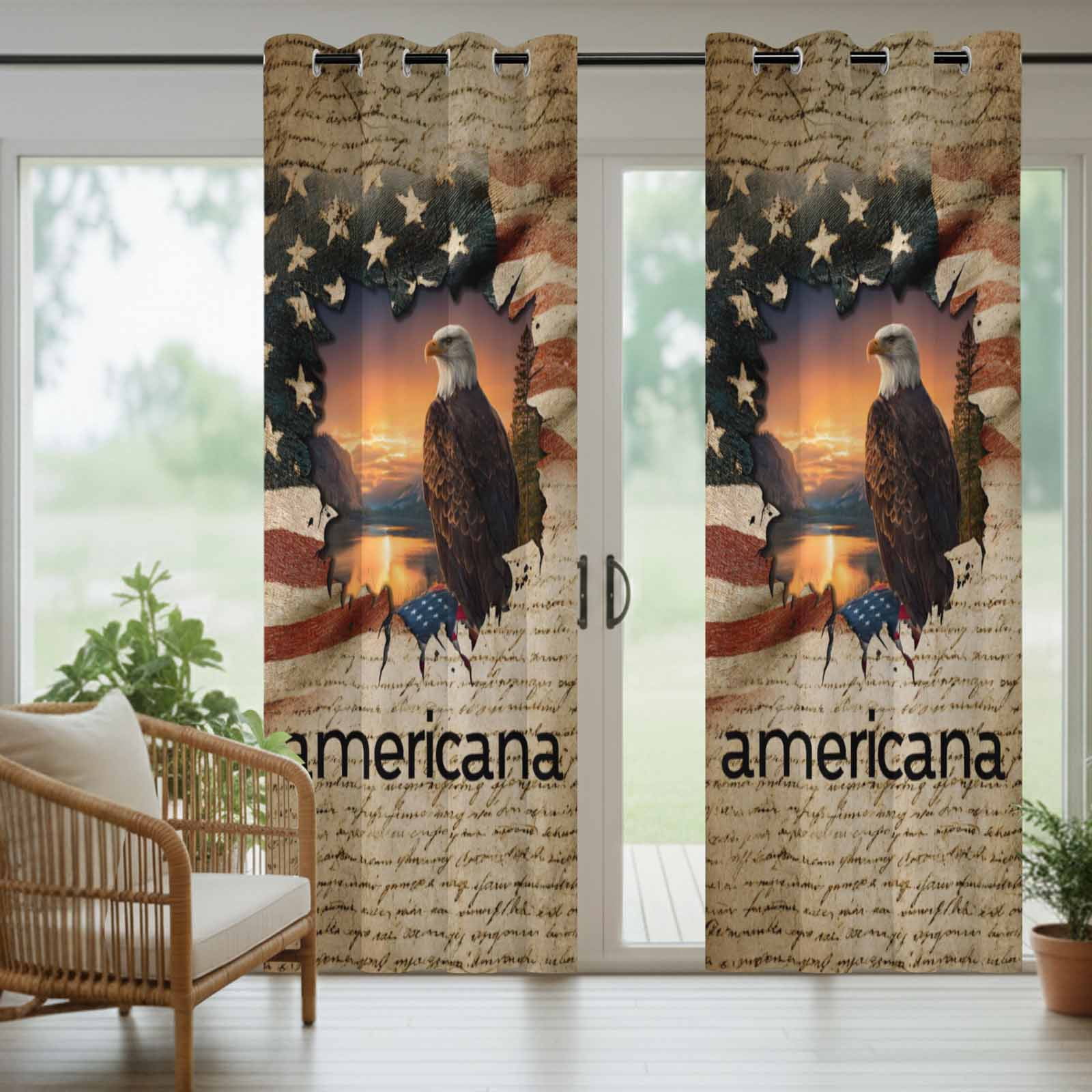 Independence Day Outdoor Curtains for Patio, Retro American Flag Eagle 250 Year Sunset Sunshade Privacy Drapes Grommet Waterproof Outside Curtains for Porch/Cabana/Balcony 54"x 108", 1 Panel