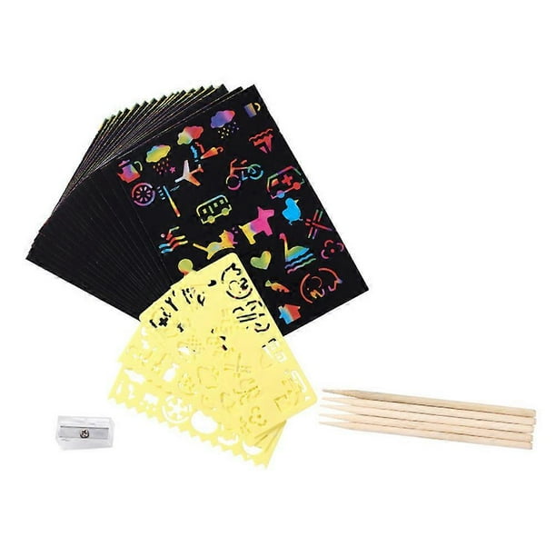 1 Set DIY Scratch Paper Art Kit Black Scratch Off Arts and Crafts Set for Kids