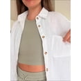 thumbnail image 4 of Camisa HOTOUCH de manga corta blanca de lino y algodón para mujer, 4 of 6