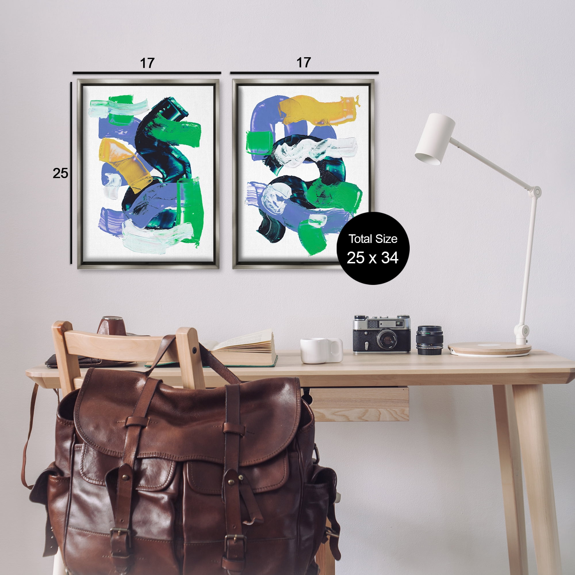 Stupell Industries Vibrant Abstract Tubes Abstract Painting Gray Floater Framed Canvas Art Print Wall Art, 17 x 25, Set of 2