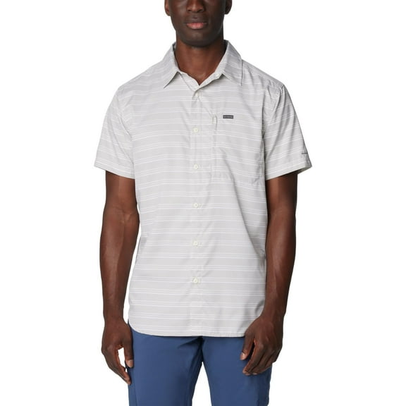 Columbia Men's Silver Ridge Utility Lite Novelty Short Sleeve, Flint Grey Chambray Stripe, X-Large