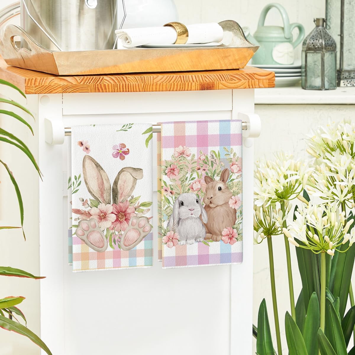 2 Piece 18x26 Inch Buffalo Plaid Bunny Kitchen Dish Towel Super Absorbent