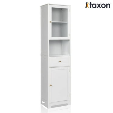 Ktaxon 67"H Bathroom Storage Cabinet, Narrow Tall Cabinet Tower with Door and Drawer for Kitchen, White