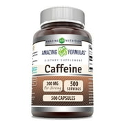 Amazing Formulas Caffeine 200Mg Per Serving 500 Capsules Supplement | Non-GMO | Gluten Free | Made in USA