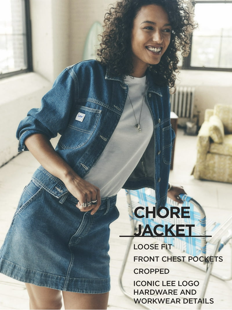 Free Shipping! Lee Women's Cropped Chore Denim Jacket, Loose Fit