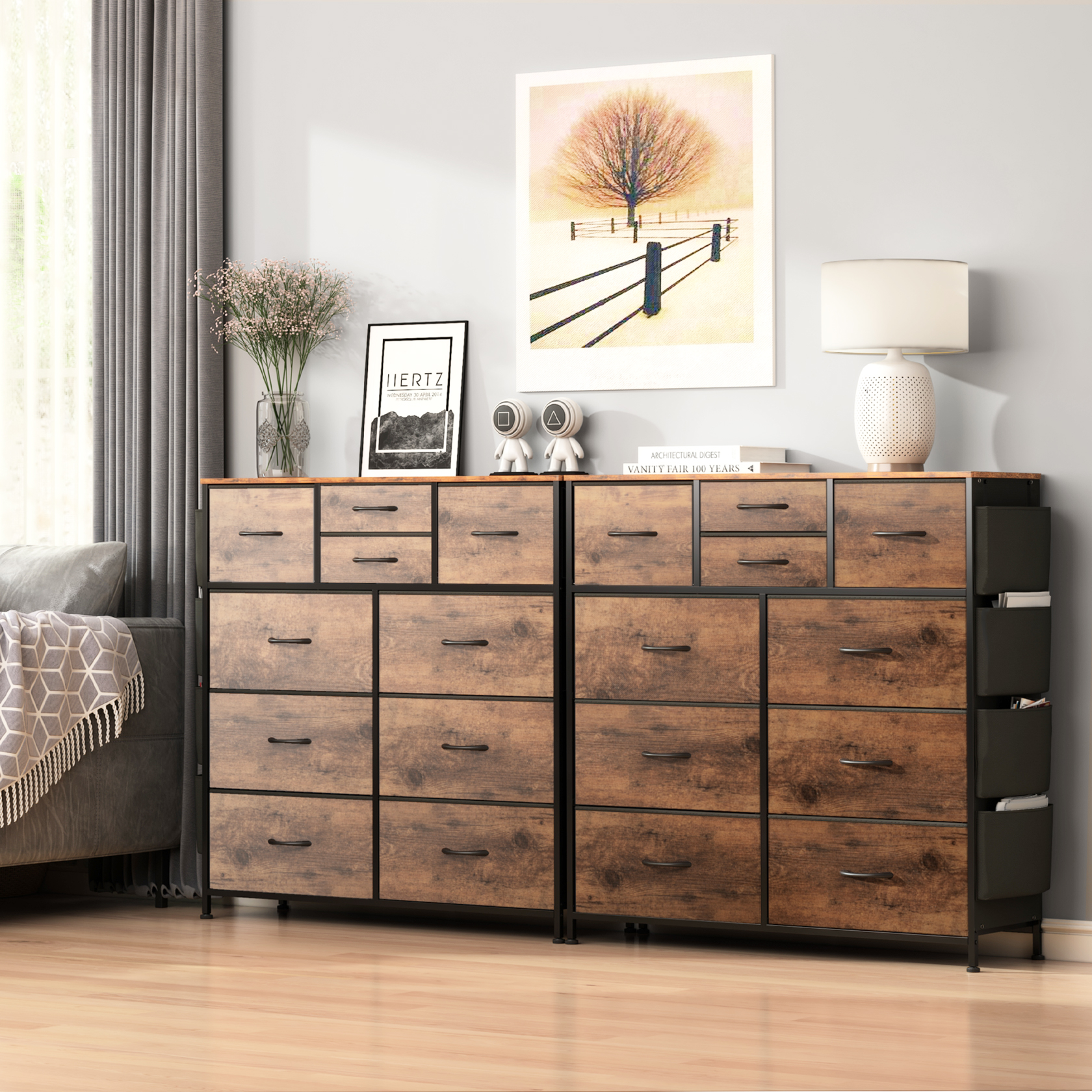 GIKPAL 10 Drawer Dresser, Chest of Drawers for Bedroom Fabric Dressers with Side Pockets and Hooks, Brown - image 5 of 12