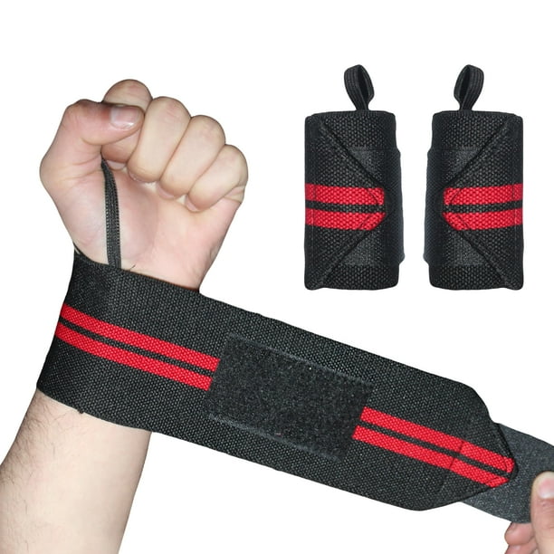 Muñequeras de entrenamiento para levantamiento de pesas para soporte de muñeca, envoltura de entrenamiento de culturismo para hombres y mujeres (negro, rojo oscuro)