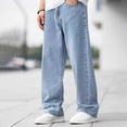 thumbnail image 6 of CPNG Teen Boys Solid Color Baggy Jeans Straight Leg Button Front Zipper Casual Loose Denim Trousers Streetwear(Blue,13-14 Years), 6 of 6