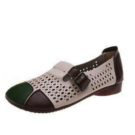 HSMQHJWE Heels Women Wedge Heel Slippers Women Women S Fashion Soft Leather Beef Tendon Soft Bottom Flat Heel Single Shoes Round Toe Four Seasons Lazy Shoes Taupe Shoes Womens