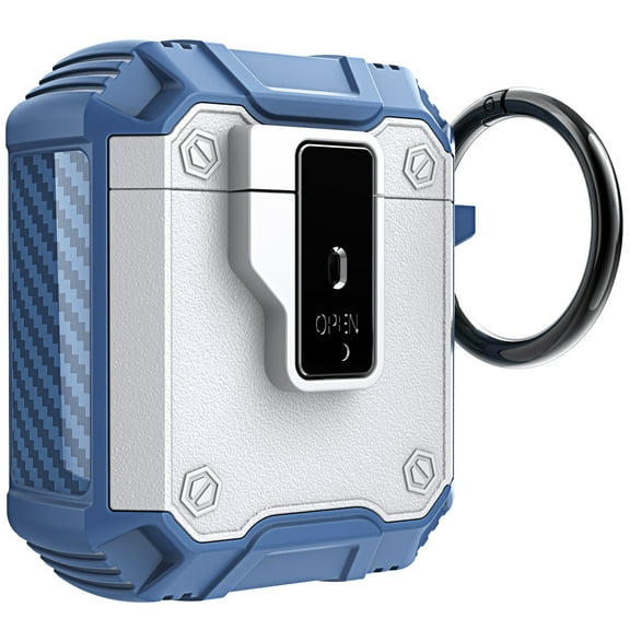 Decase AirPods Case Cover Built-in Keychain,Military Hard Shell Protective Armor with Lock [Support Wireless Charging] for Apple AirPods 1st 2nd Generation Charging Case,White