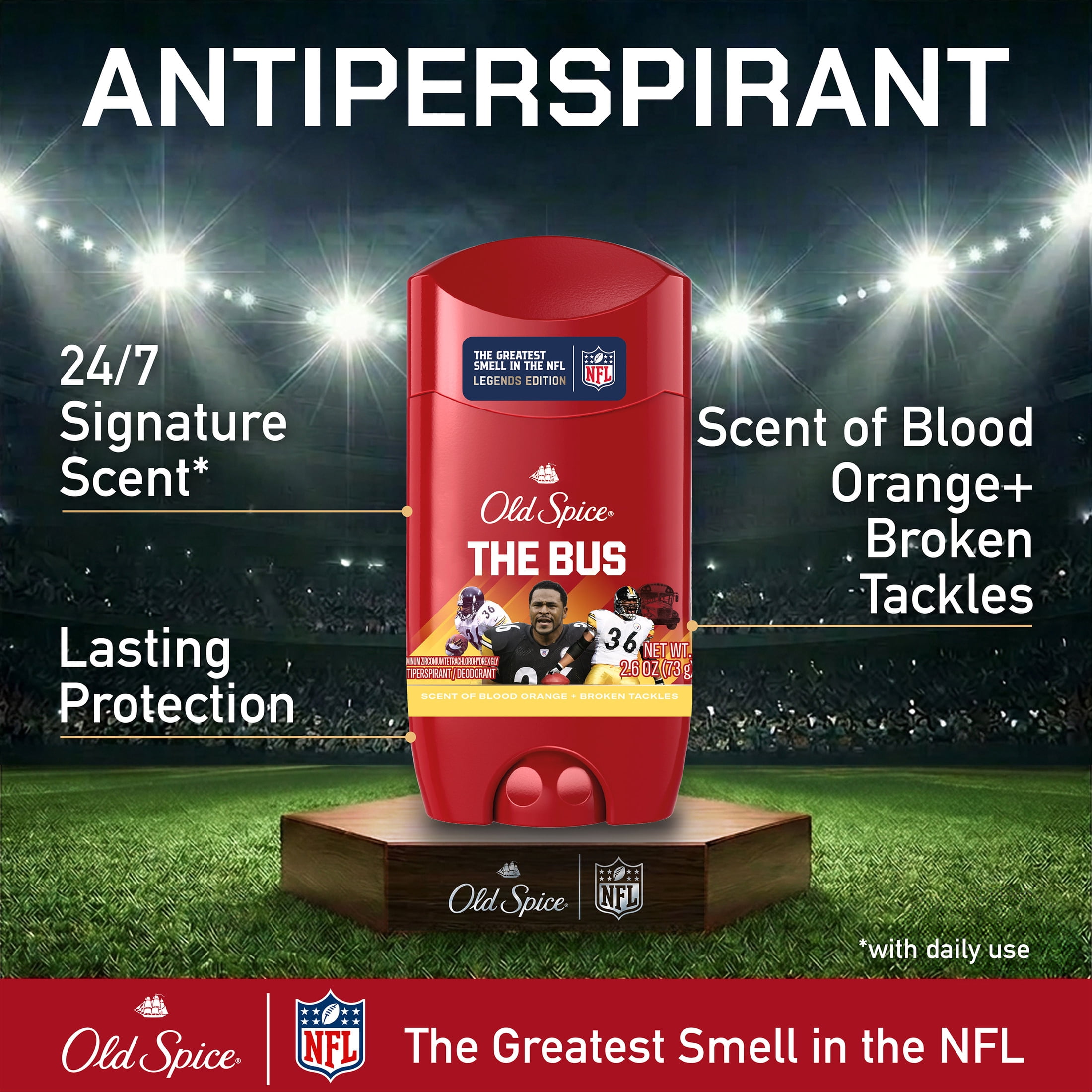 Old Spice Deodorant for Men, Antiperspirant, NFL Collection, Jerome Bettis, Scent of Blood Orange + Broken Tackles, 2.6 oz